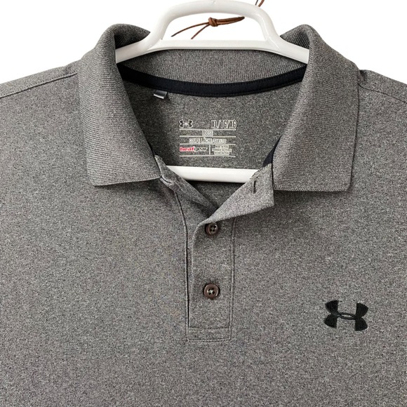 Under Armour HeatGear Mens XL Polo Shirt Charcoal Grey Heathered Loose Fit Golf - Picture 2 of 8
